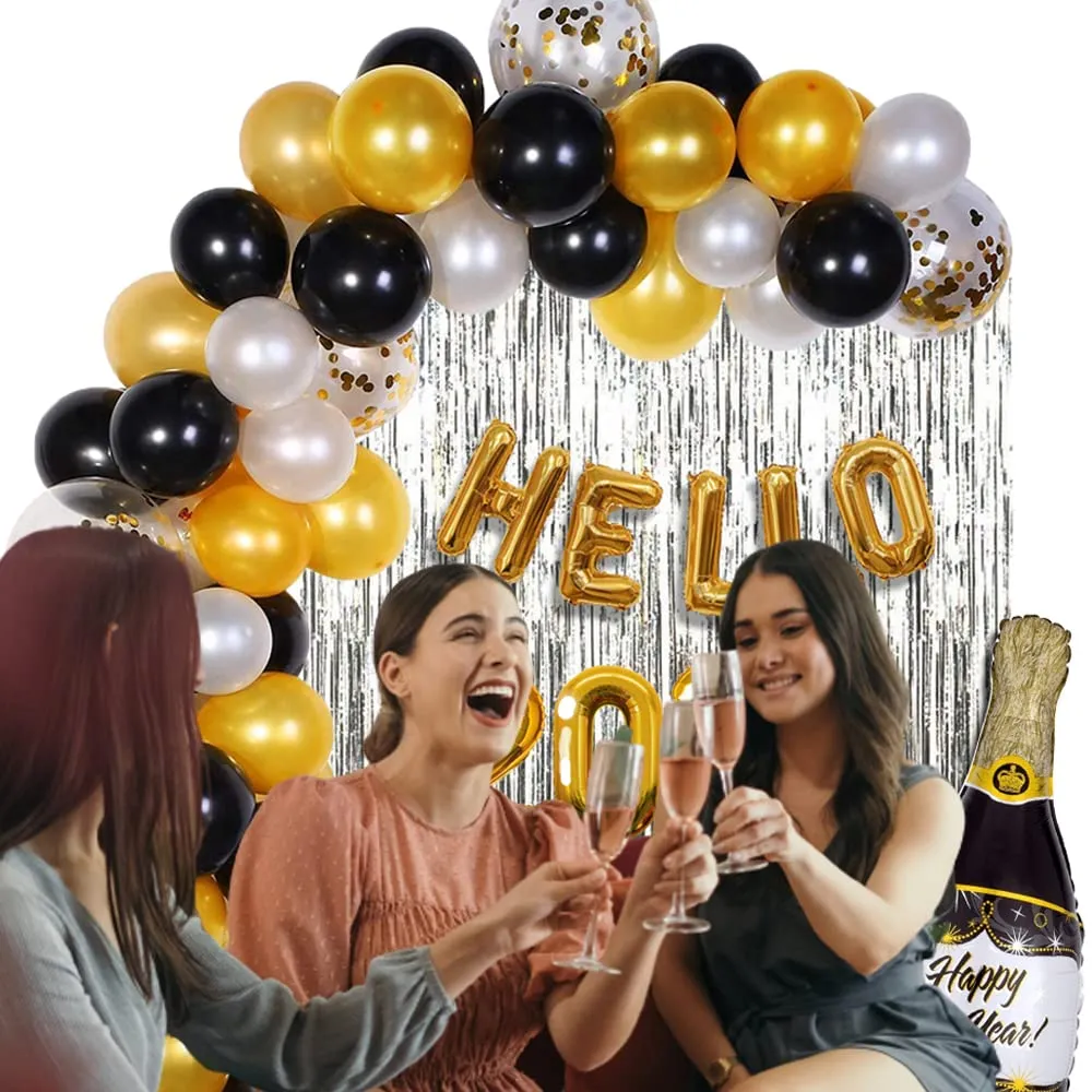 Golden Happy New Year 2024 Foil Balloon Kit - Pack of 57 Pcs - DIY Decoration Party Kit Party Supplies Make The Event Unforgettable and Absolutely Memorable