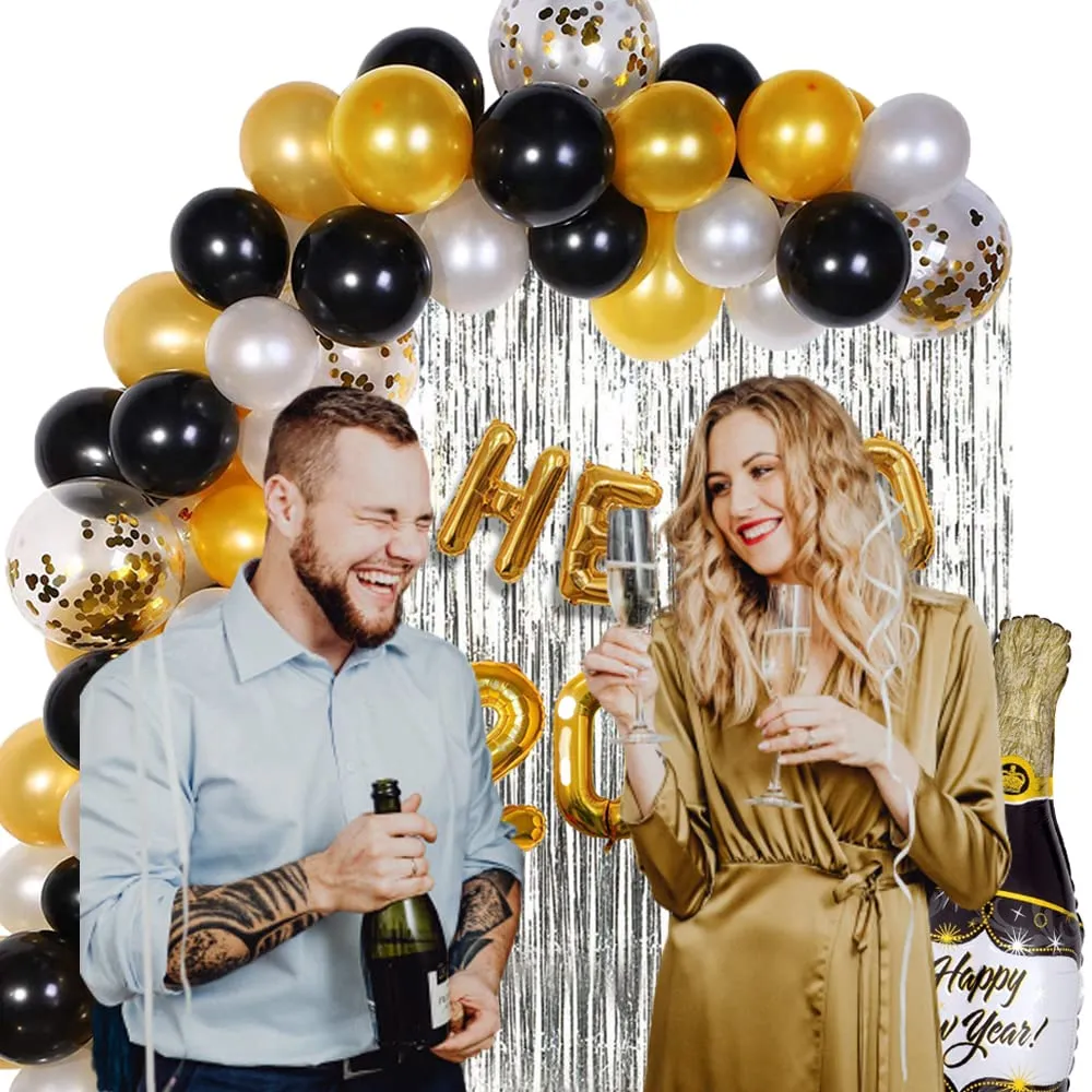 Golden Happy New Year 2024 Foil Balloon Kit - Pack of 57 Pcs - DIY Decoration Party Kit Party Supplies Make The Event Unforgettable and Absolutely Memorable