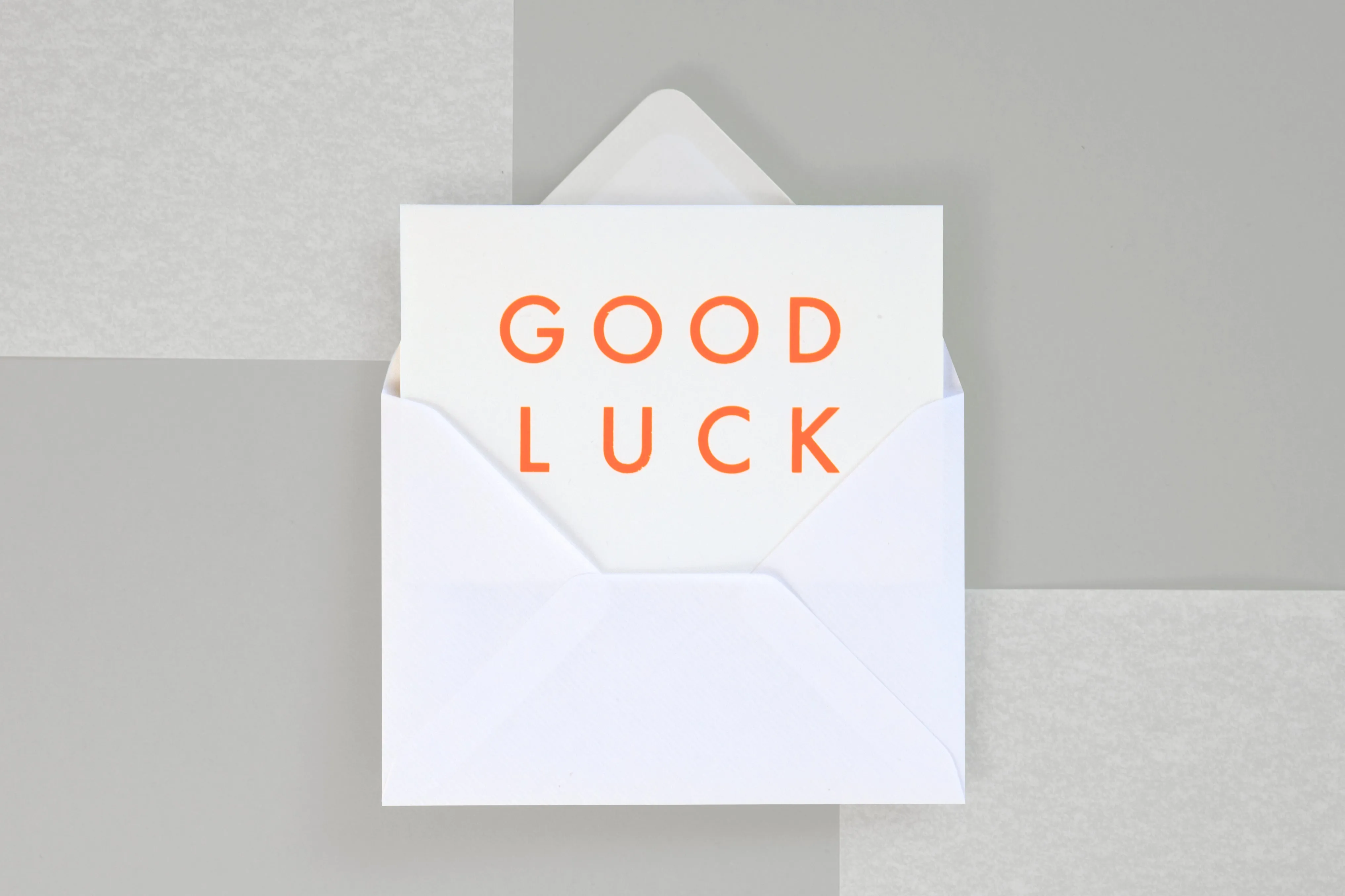 Good Luck Card | Neon Orange on White | Foil Blocked | by Ola