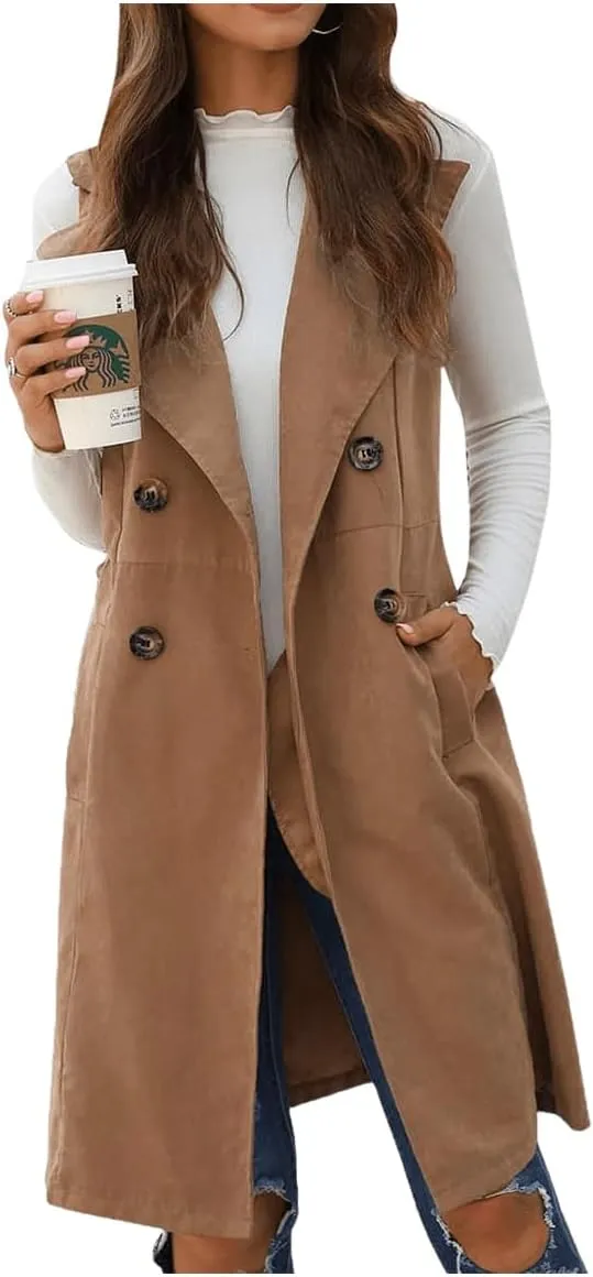 GORGLITTER Women's Sleeveless Long Vest Cardigan 2024 Trendy Fall Outfits Business Casual Work Blazers Jacket