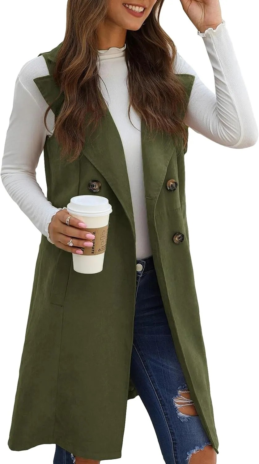 GORGLITTER Women's Sleeveless Long Vest Cardigan 2024 Trendy Fall Outfits Business Casual Work Blazers Jacket