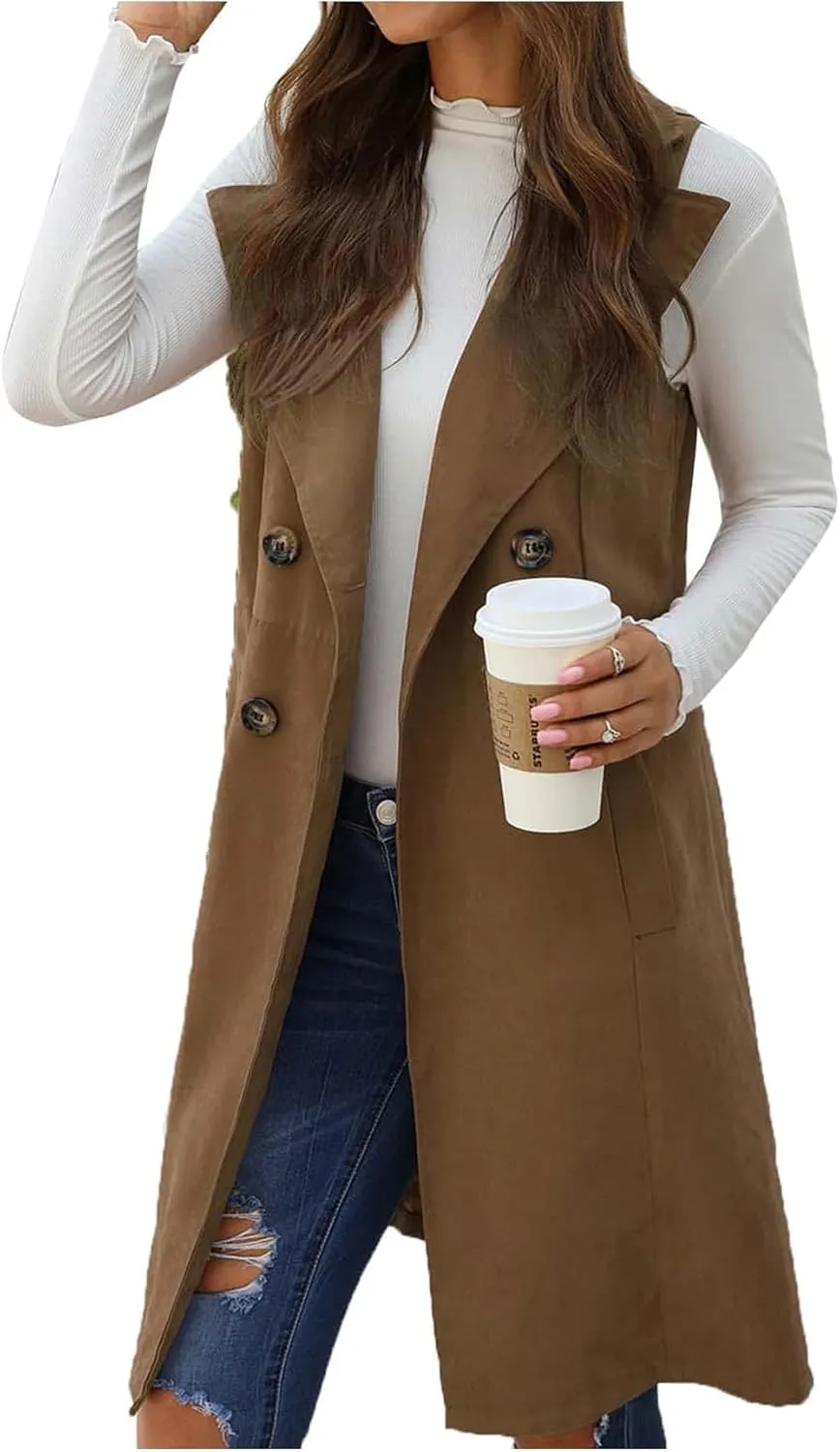 GORGLITTER Women's Sleeveless Long Vest Cardigan 2024 Trendy Fall Outfits Business Casual Work Blazers Jacket