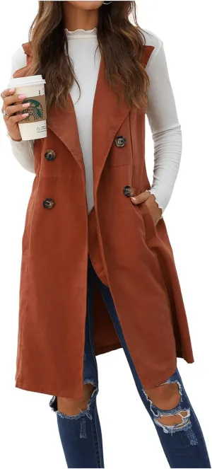 GORGLITTER Women's Sleeveless Long Vest Cardigan 2024 Trendy Fall Outfits Business Casual Work Blazers Jacket