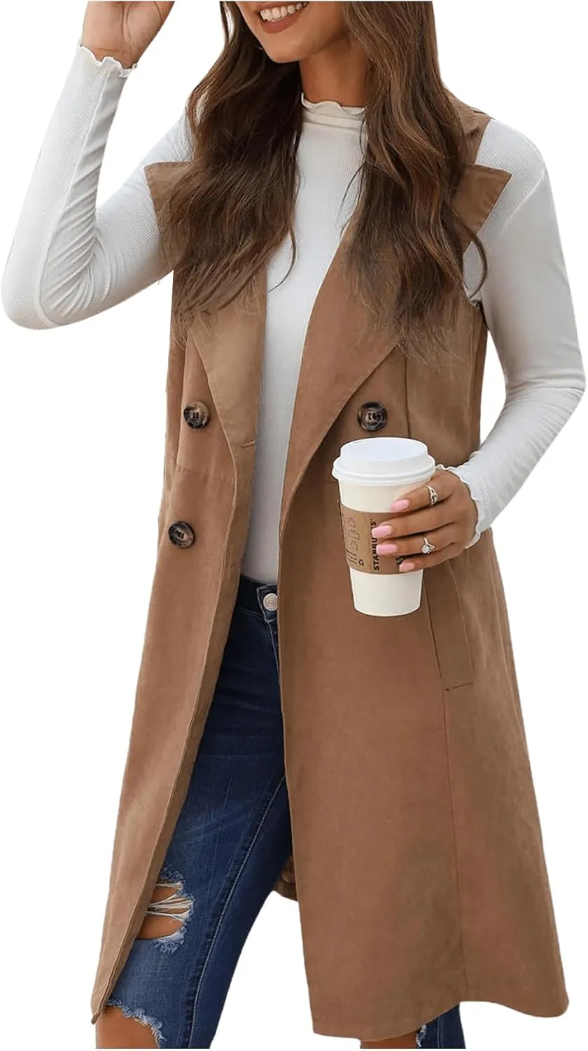 GORGLITTER Women's Sleeveless Long Vest Cardigan 2024 Trendy Fall Outfits Business Casual Work Blazers Jacket