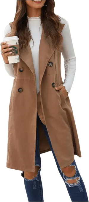 GORGLITTER Women's Sleeveless Long Vest Cardigan 2024 Trendy Fall Outfits Business Casual Work Blazers Jacket