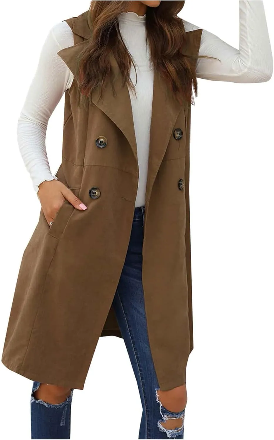 GORGLITTER Women's Sleeveless Long Vest Cardigan 2024 Trendy Fall Outfits Business Casual Work Blazers Jacket
