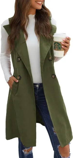 GORGLITTER Women's Sleeveless Long Vest Cardigan 2024 Trendy Fall Outfits Business Casual Work Blazers Jacket
