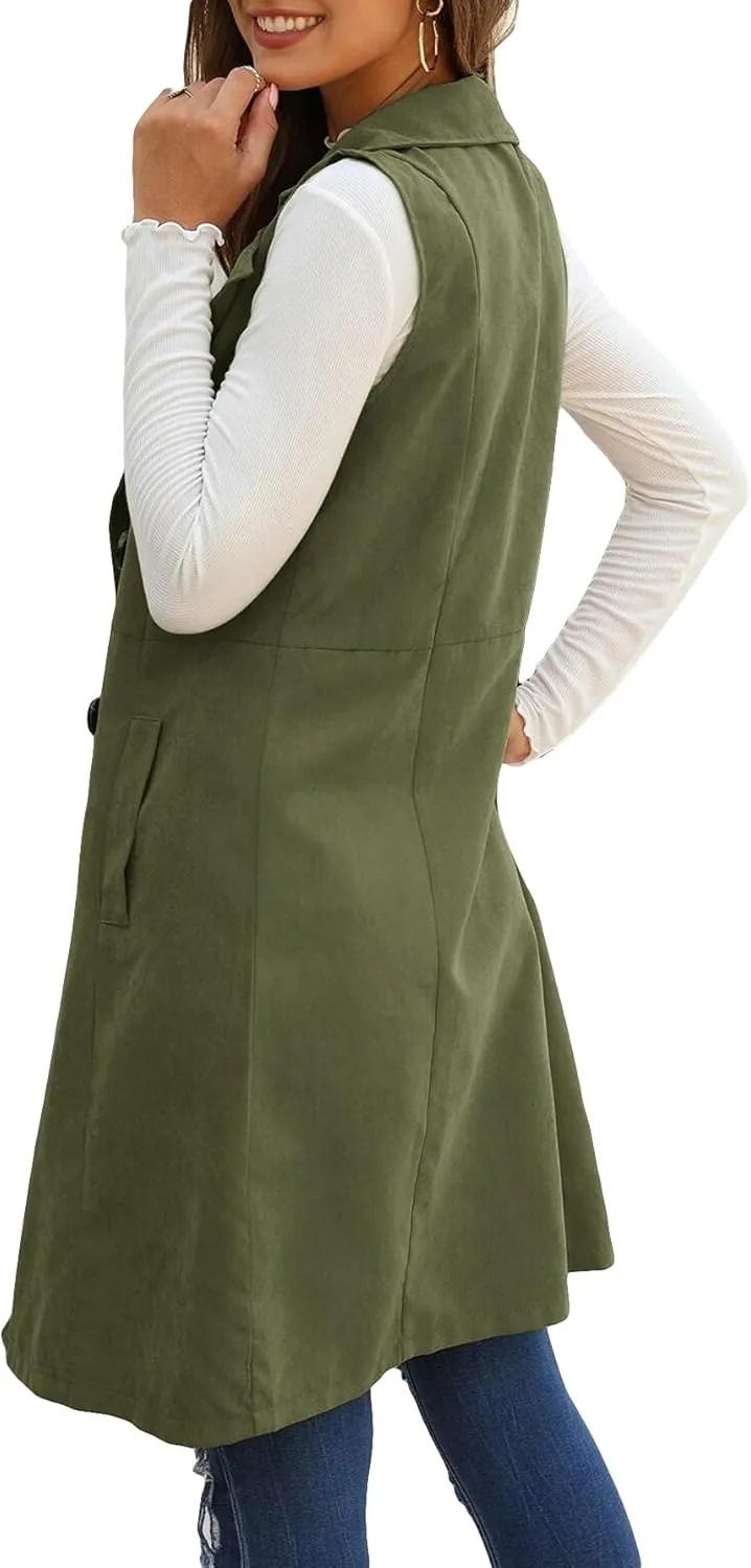 GORGLITTER Women's Sleeveless Long Vest Cardigan 2024 Trendy Fall Outfits Business Casual Work Blazers Jacket