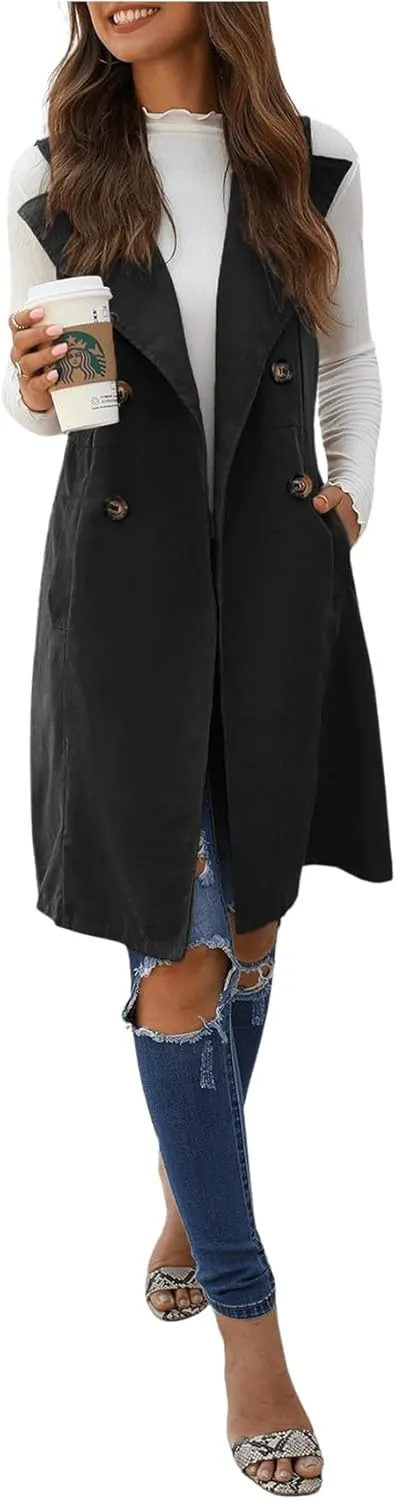 GORGLITTER Women's Sleeveless Long Vest Cardigan 2024 Trendy Fall Outfits Business Casual Work Blazers Jacket