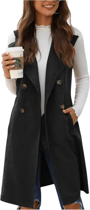 GORGLITTER Women's Sleeveless Long Vest Cardigan 2024 Trendy Fall Outfits Business Casual Work Blazers Jacket