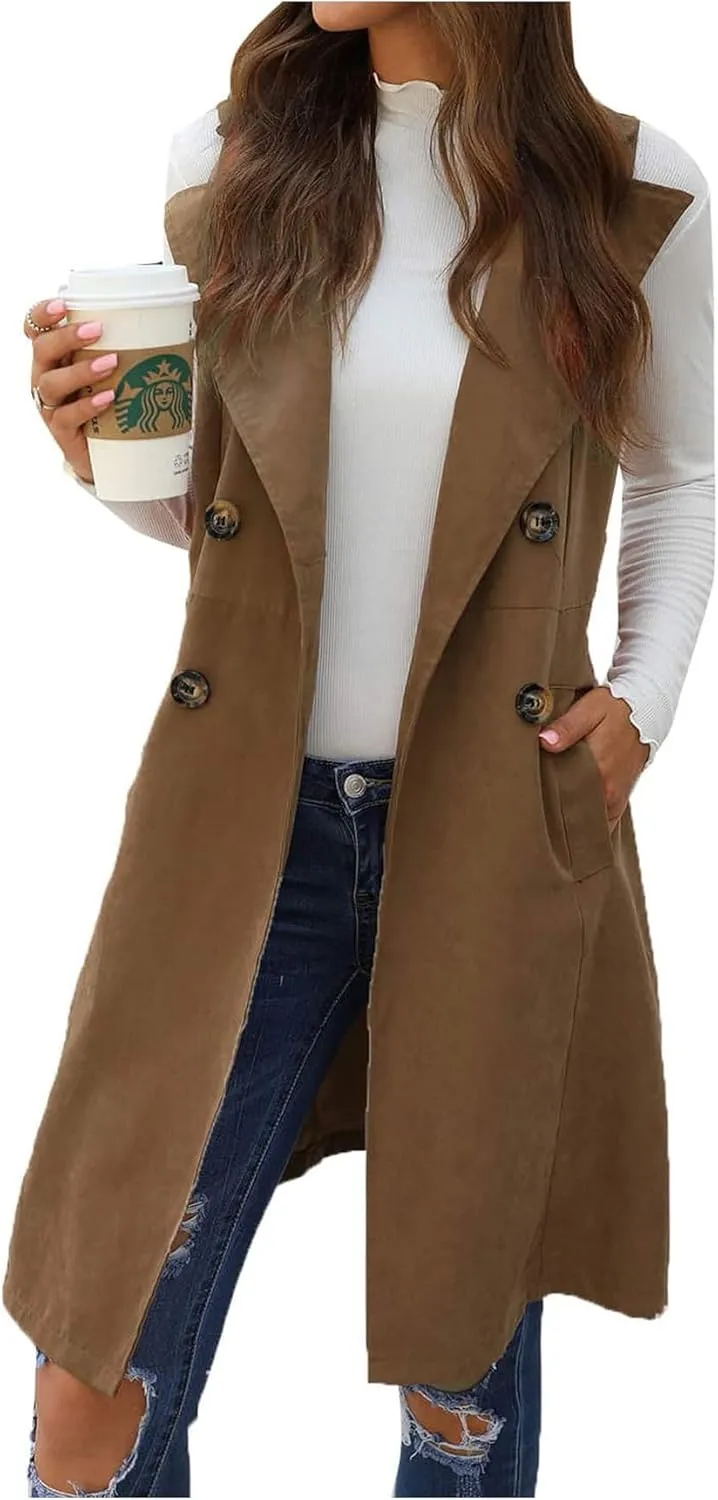 GORGLITTER Women's Sleeveless Long Vest Cardigan 2024 Trendy Fall Outfits Business Casual Work Blazers Jacket