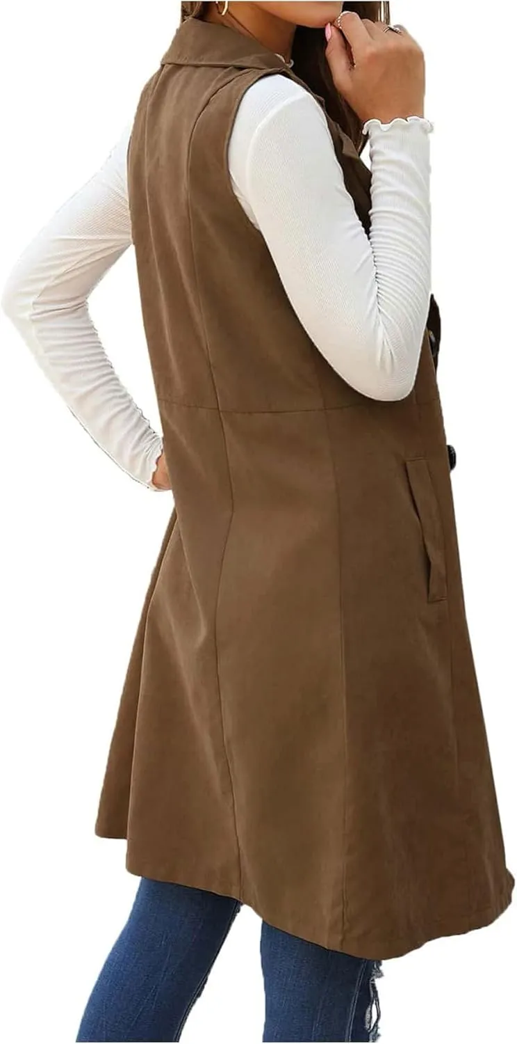 GORGLITTER Women's Sleeveless Long Vest Cardigan 2024 Trendy Fall Outfits Business Casual Work Blazers Jacket