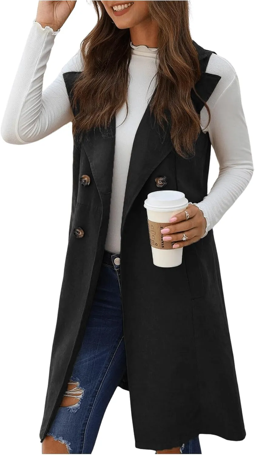 GORGLITTER Women's Sleeveless Long Vest Cardigan 2024 Trendy Fall Outfits Business Casual Work Blazers Jacket