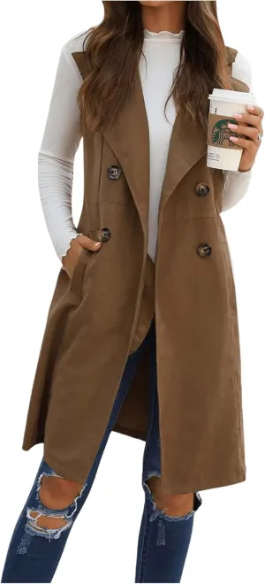 GORGLITTER Women's Sleeveless Long Vest Cardigan 2024 Trendy Fall Outfits Business Casual Work Blazers Jacket