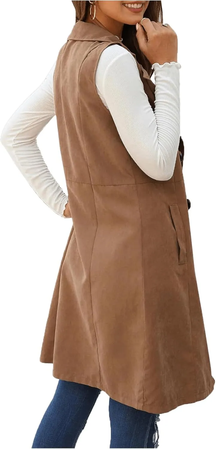 GORGLITTER Women's Sleeveless Long Vest Cardigan 2024 Trendy Fall Outfits Business Casual Work Blazers Jacket