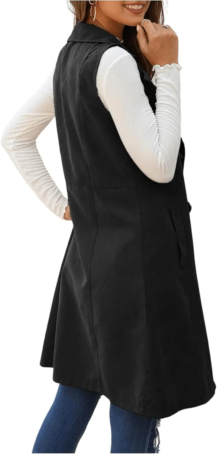 GORGLITTER Women's Sleeveless Long Vest Cardigan 2024 Trendy Fall Outfits Business Casual Work Blazers Jacket