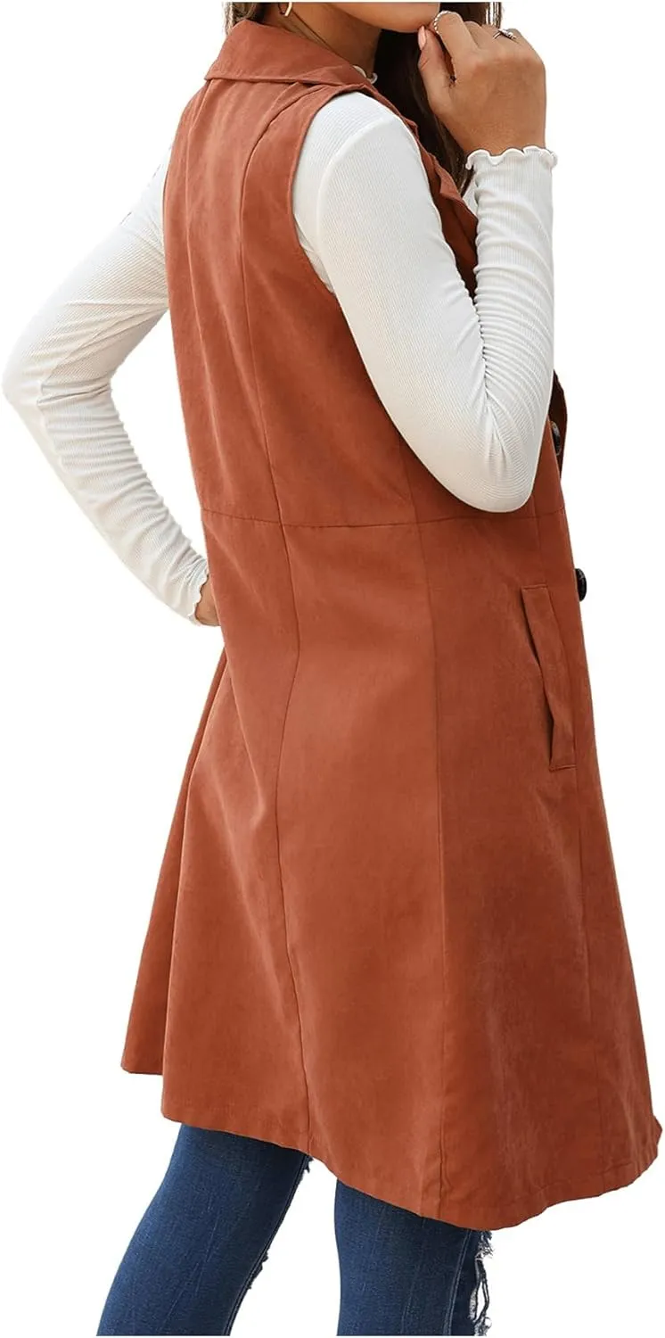 GORGLITTER Women's Sleeveless Long Vest Cardigan 2024 Trendy Fall Outfits Business Casual Work Blazers Jacket