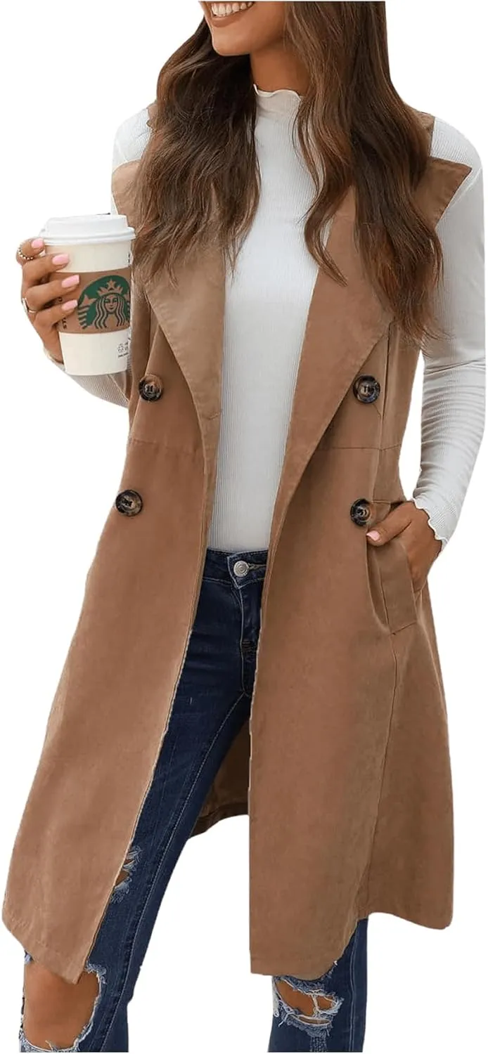 GORGLITTER Women's Sleeveless Long Vest Cardigan 2024 Trendy Fall Outfits Business Casual Work Blazers Jacket