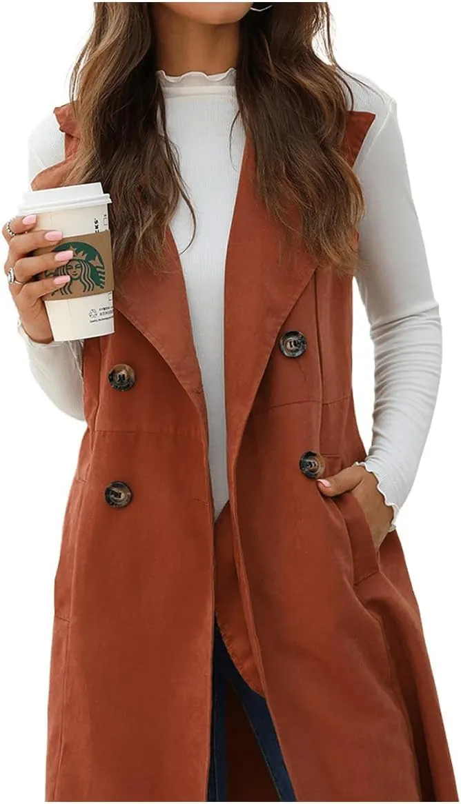 GORGLITTER Women's Sleeveless Long Vest Cardigan 2024 Trendy Fall Outfits Business Casual Work Blazers Jacket