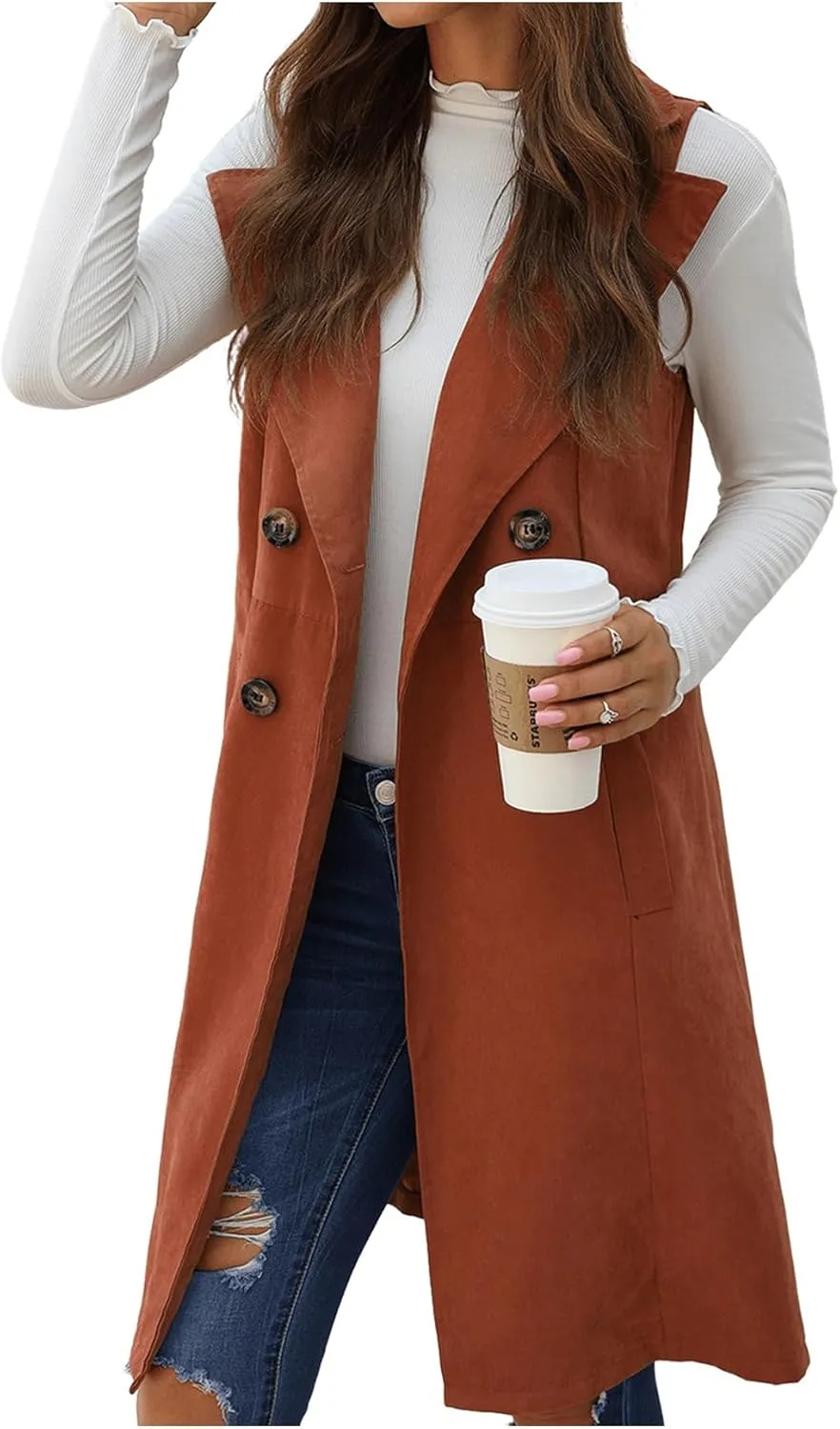 GORGLITTER Women's Sleeveless Long Vest Cardigan 2024 Trendy Fall Outfits Business Casual Work Blazers Jacket