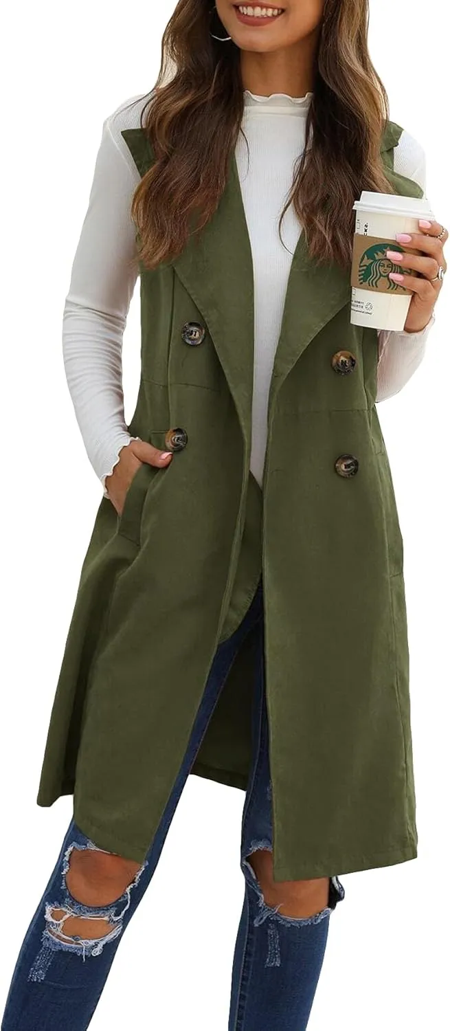 GORGLITTER Women's Sleeveless Long Vest Cardigan 2024 Trendy Fall Outfits Business Casual Work Blazers Jacket