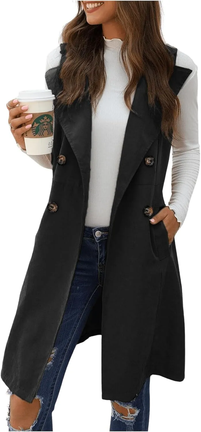 GORGLITTER Women's Sleeveless Long Vest Cardigan 2024 Trendy Fall Outfits Business Casual Work Blazers Jacket