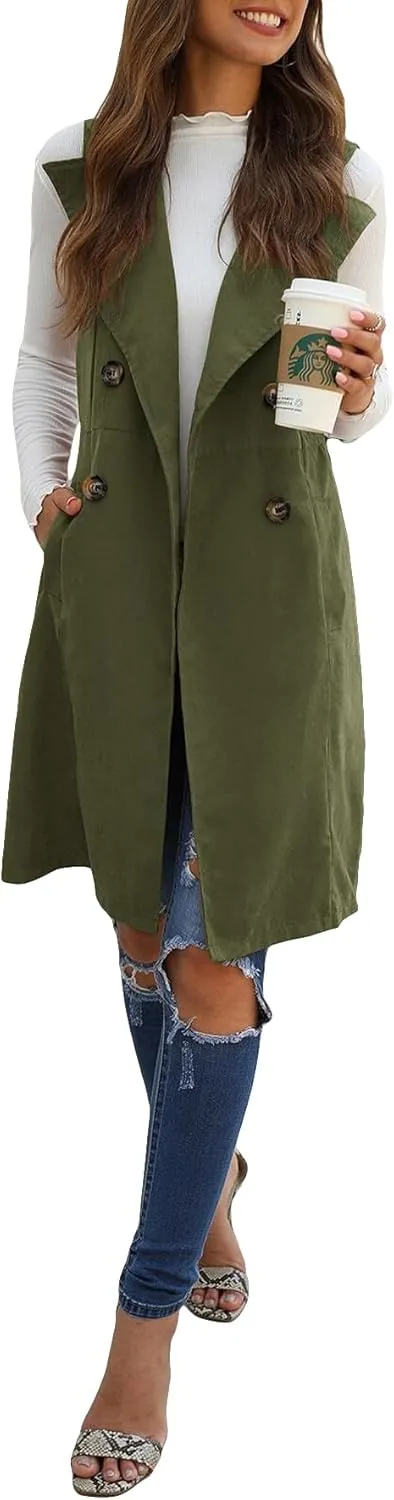 GORGLITTER Women's Sleeveless Long Vest Cardigan 2024 Trendy Fall Outfits Business Casual Work Blazers Jacket