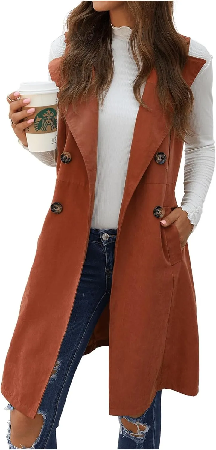 GORGLITTER Women's Sleeveless Long Vest Cardigan 2024 Trendy Fall Outfits Business Casual Work Blazers Jacket