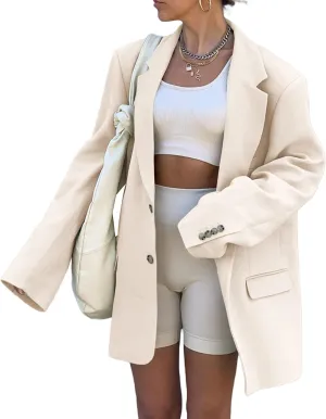 Grlasen Women Casual Elegant Long Sleeve Oversized Lapel Blazers Open Front Solid Work Office Jacket Blazer