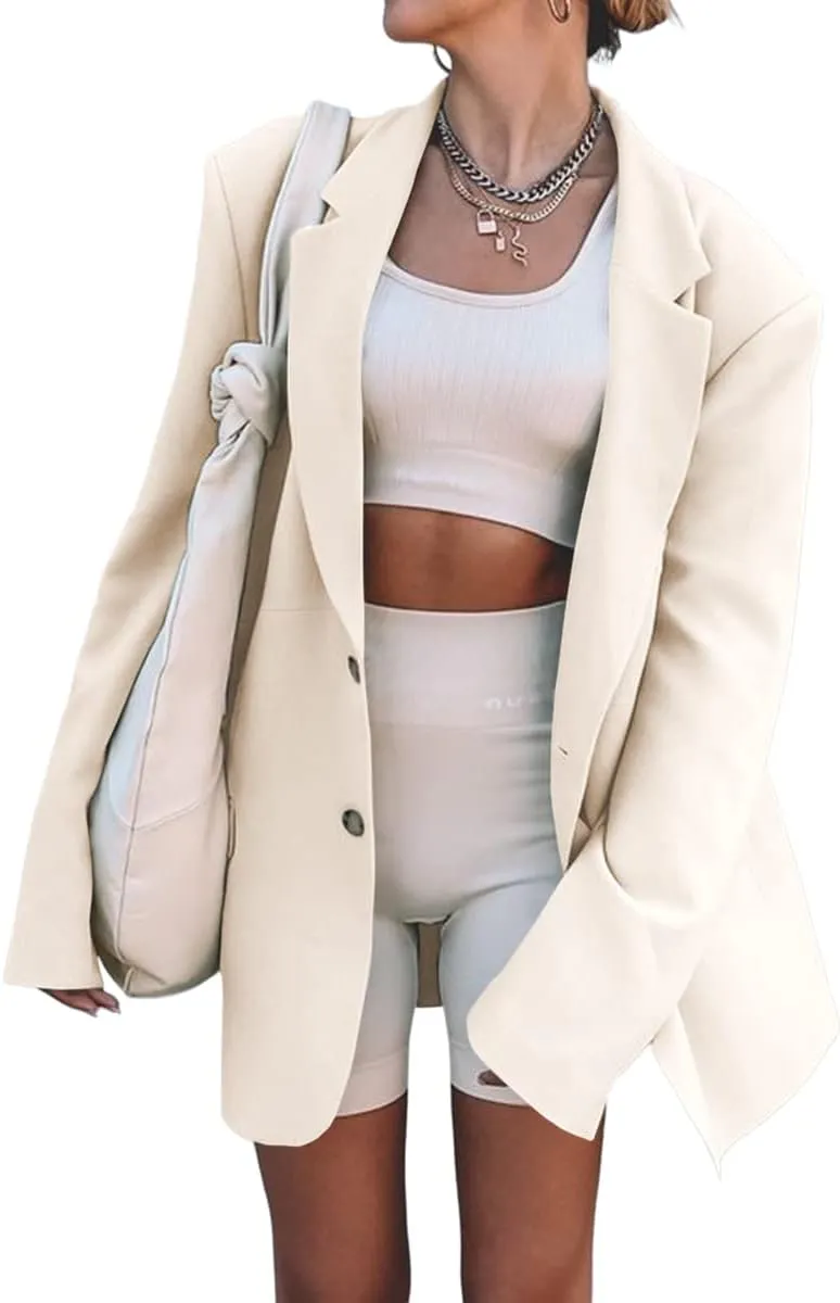 Grlasen Women Casual Elegant Long Sleeve Oversized Lapel Blazers Open Front Solid Work Office Jacket Blazer