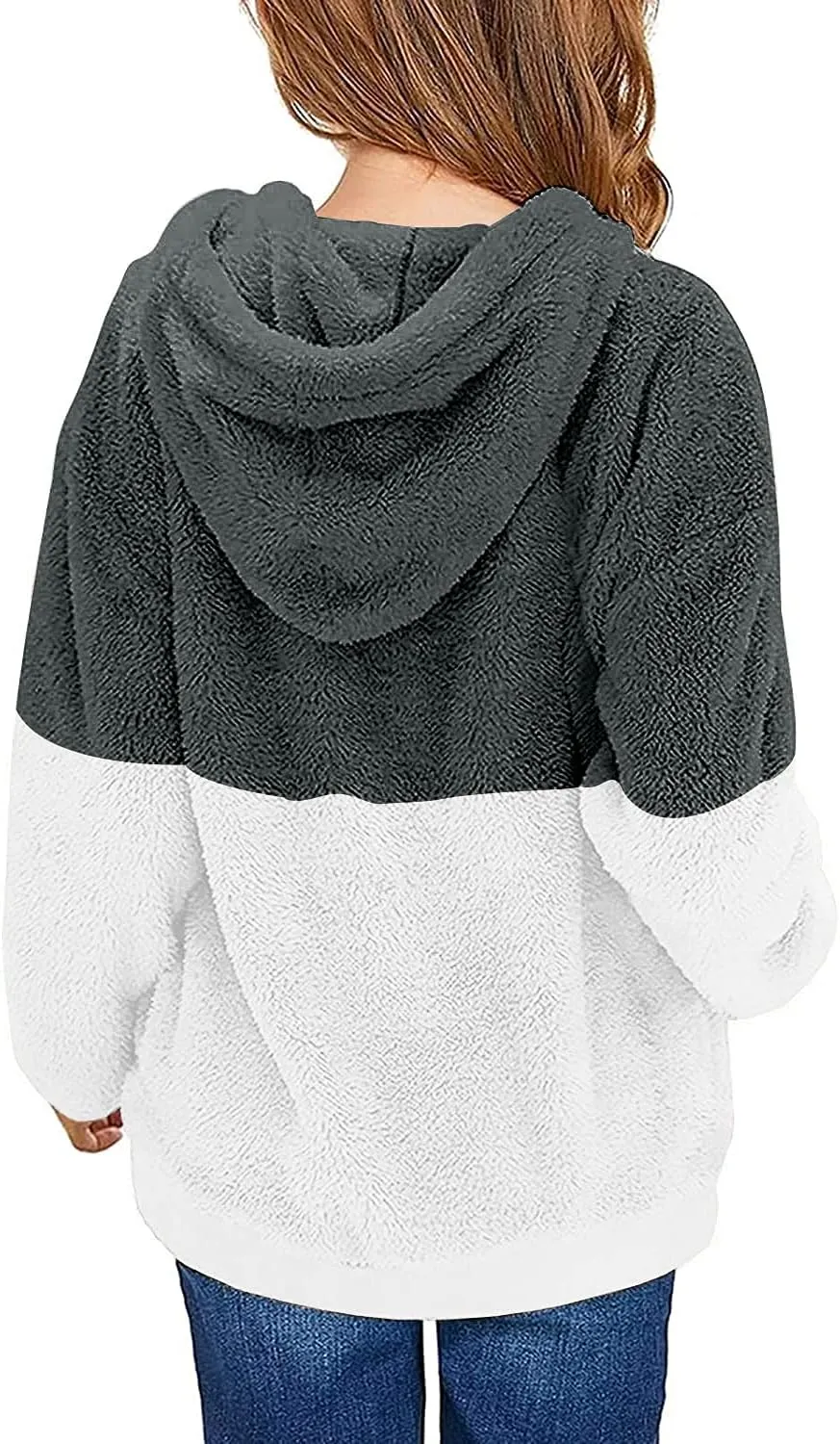 Haloumoning Girls Fuzzy Fleece Pullover Hoodies Sweatshirt Casual Loose Outwear Coat with Pockets 4-15 Years