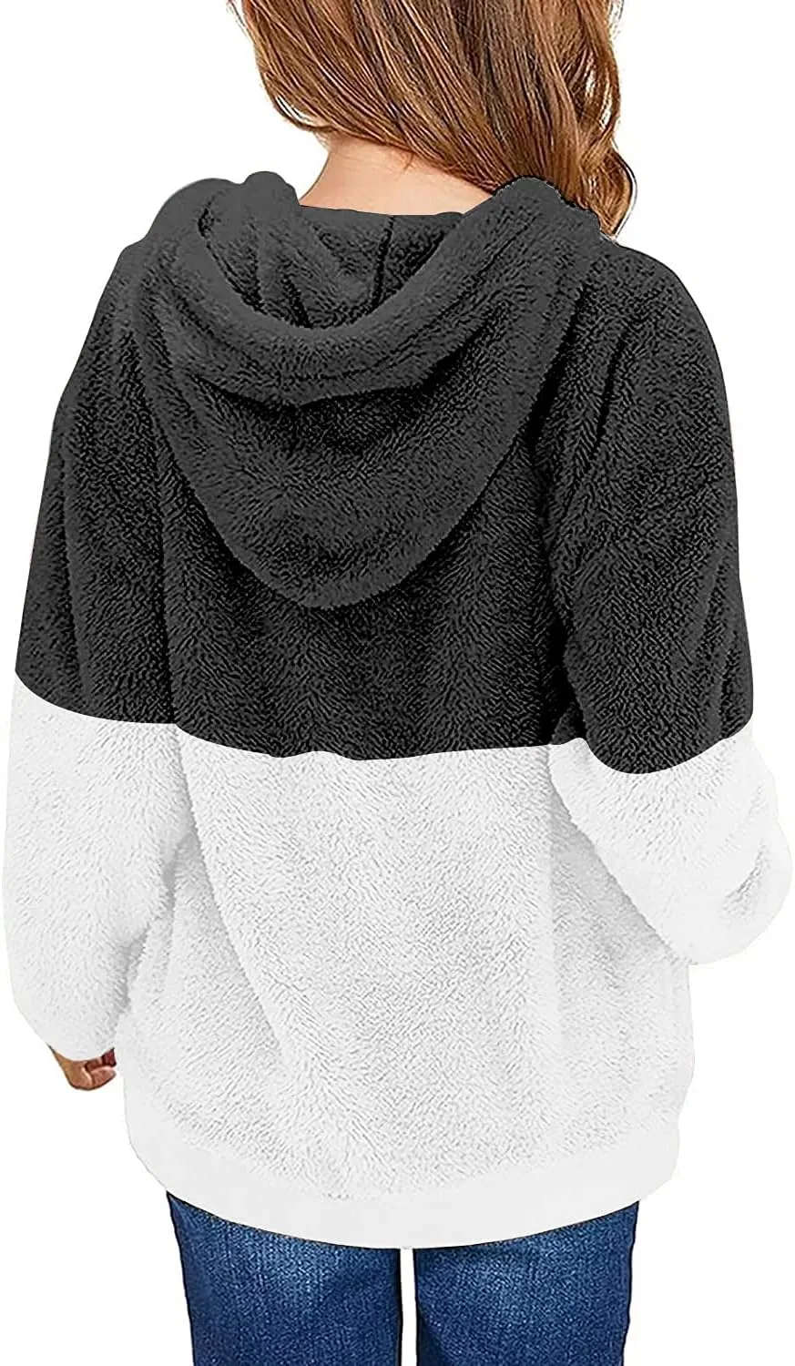 Haloumoning Girls Fuzzy Fleece Pullover Hoodies Sweatshirt Casual Loose Outwear Coat with Pockets 4-15 Years