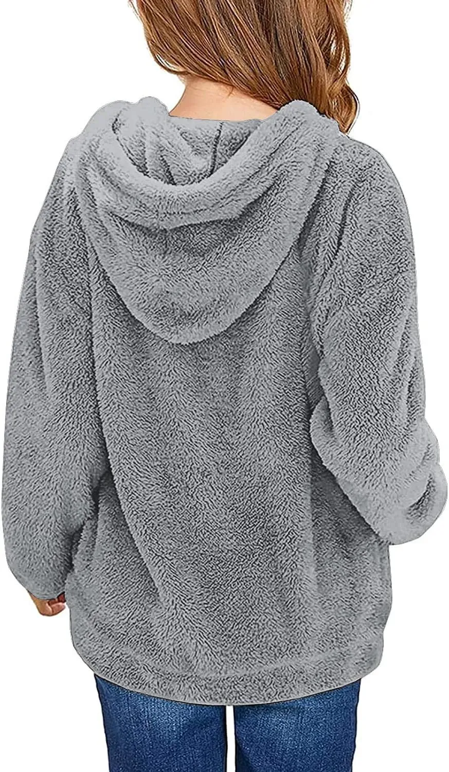 Haloumoning Girls Fuzzy Fleece Pullover Hoodies Sweatshirt Casual Loose Outwear Coat with Pockets 4-15 Years
