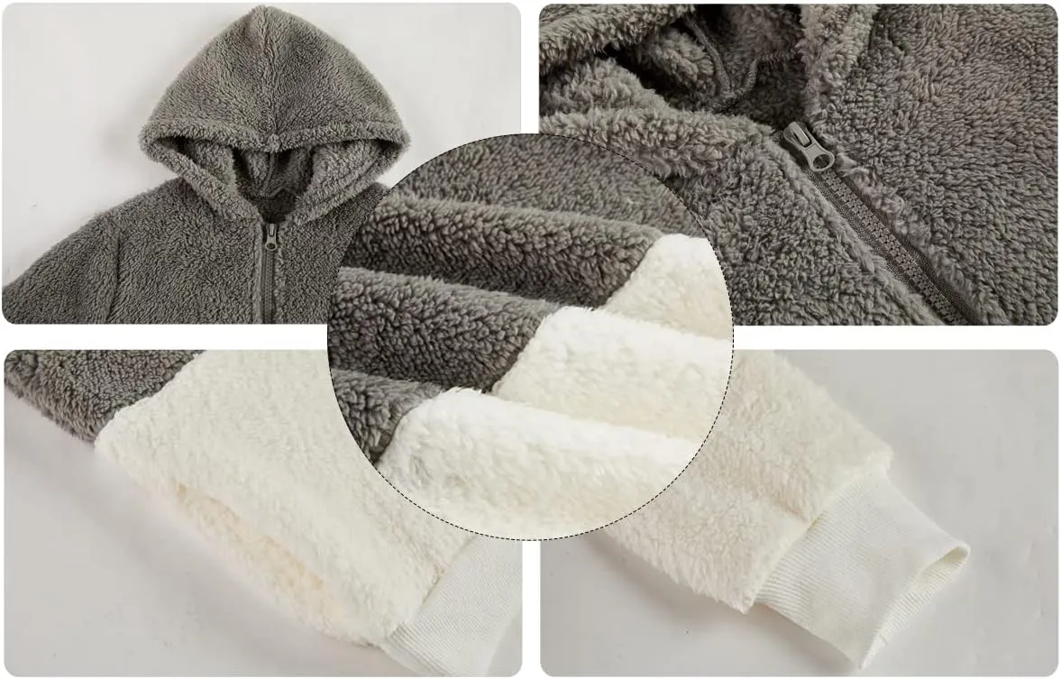 Haloumoning Girls Fuzzy Fleece Pullover Hoodies Sweatshirt Casual Loose Outwear Coat with Pockets 4-15 Years