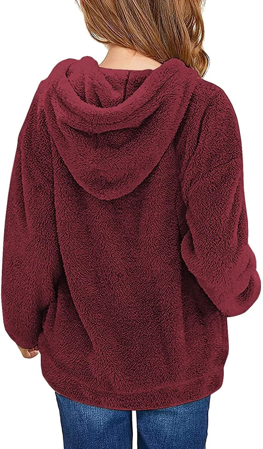 Haloumoning Girls Fuzzy Fleece Pullover Hoodies Sweatshirt Casual Loose Outwear Coat with Pockets 4-15 Years