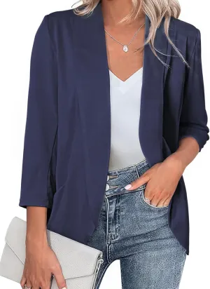 Happy Sailed Womens 3/4 Sleeve Blazers Lightweight Open Front Cardigan Jacket Office Work Suits