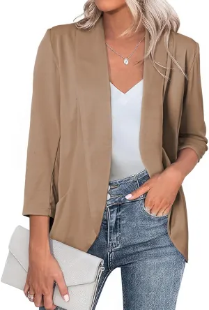 Happy Sailed Womens 3/4 Sleeve Blazers Lightweight Open Front Cardigan Jacket Office Work Suits