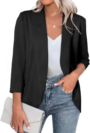 Happy Sailed Womens 3/4 Sleeve Blazers Lightweight Open Front Cardigan Jacket Office Work Suits
