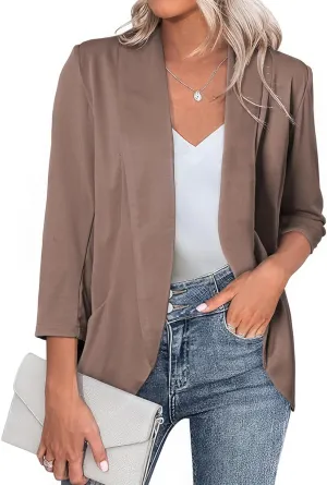 Happy Sailed Womens 3/4 Sleeve Blazers Lightweight Open Front Cardigan Jacket Office Work Suits