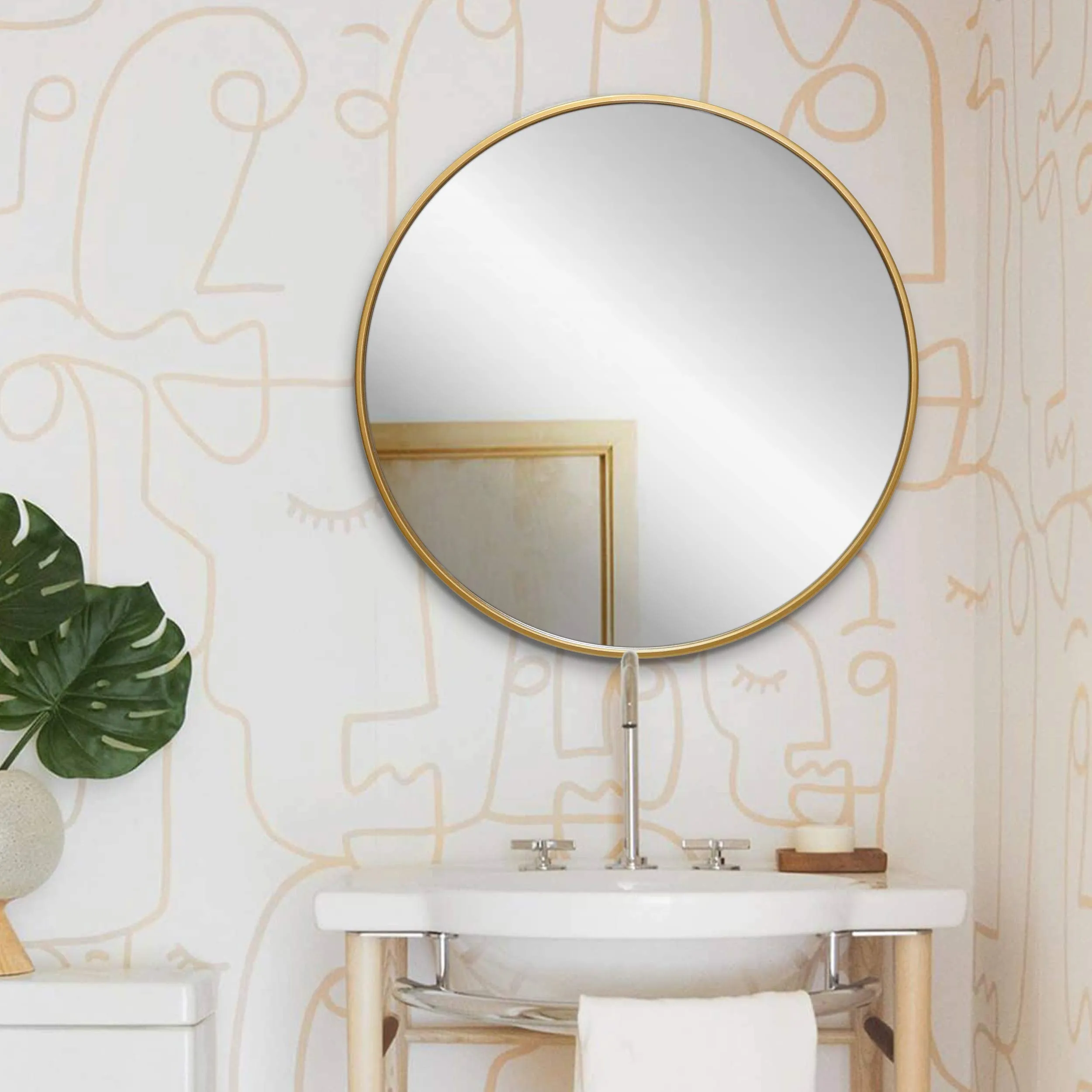 HBCY Creations Circle Wall Mirror Inch Round Wall Mirror for Entryways, Washrooms, Living Rooms and More (Gold, 24", framed)