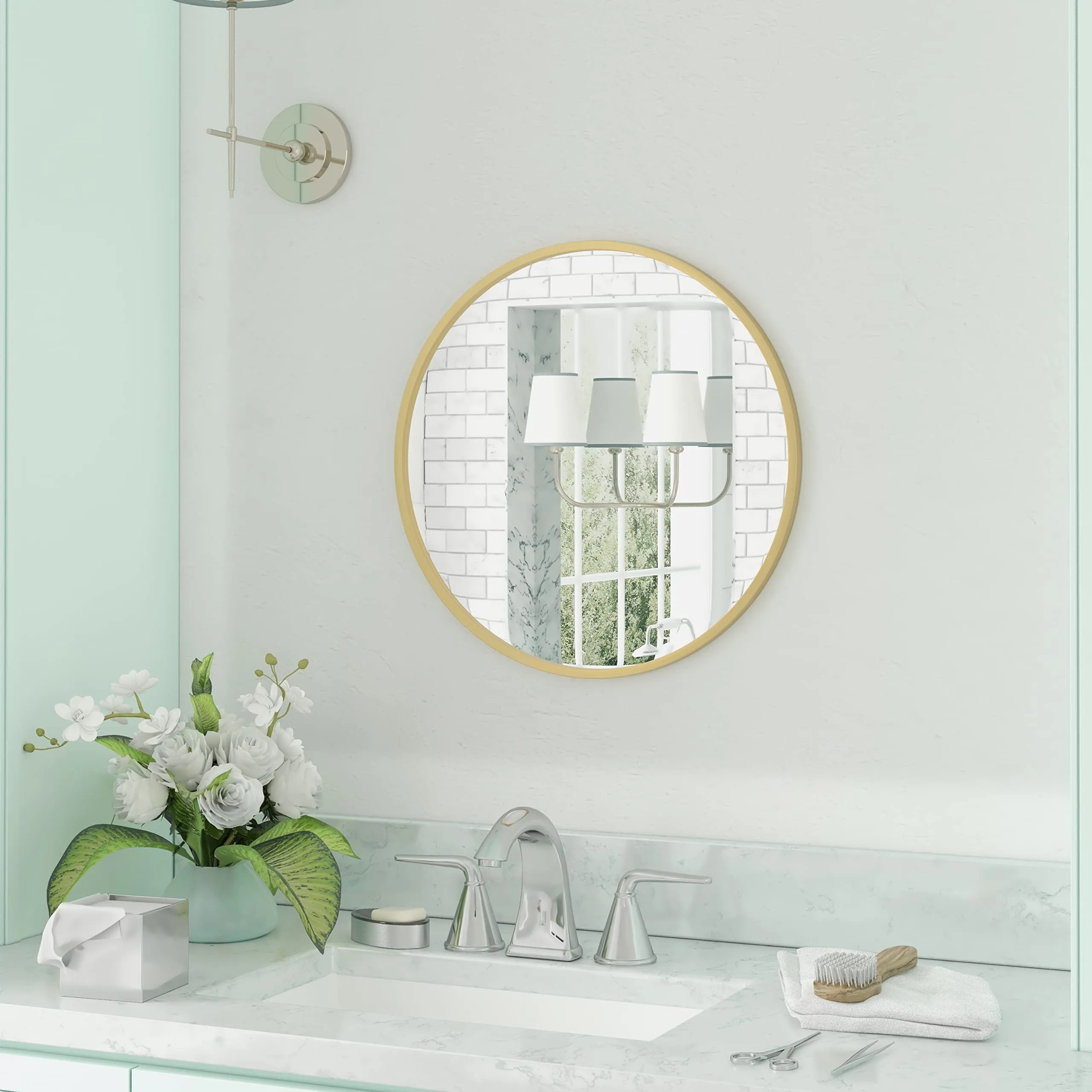 HBCY Creations Circle Wall Mirror Inch Round Wall Mirror for Entryways, Washrooms, Living Rooms and More (Gold, 24", framed)