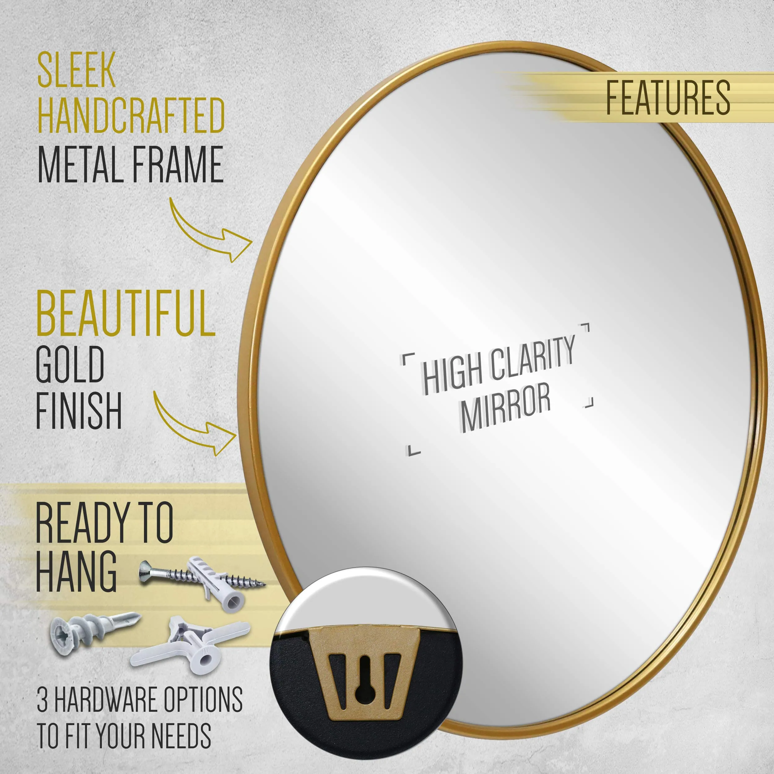 HBCY Creations Circle Wall Mirror Inch Round Wall Mirror for Entryways, Washrooms, Living Rooms and More (Gold, 24", framed)