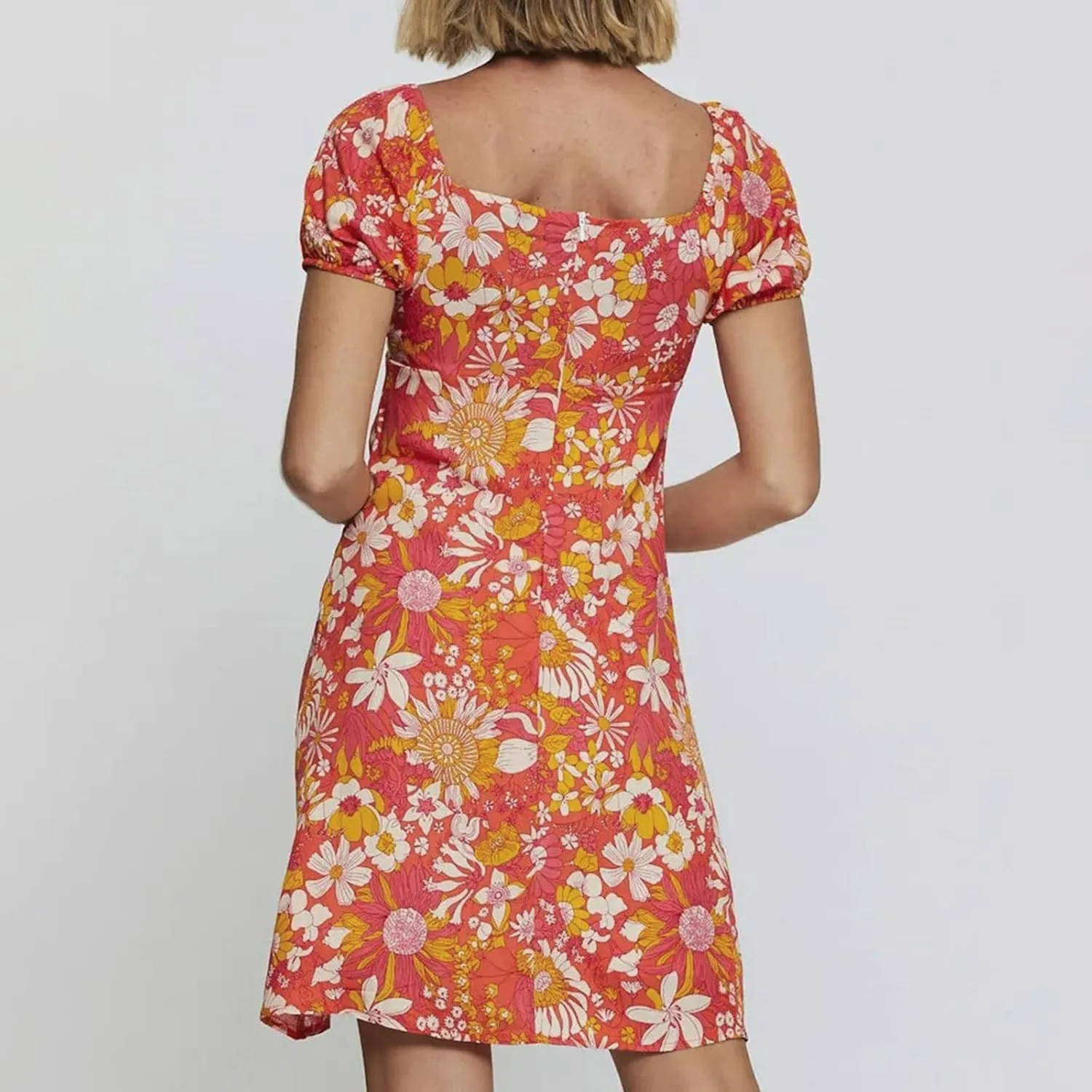 HHmei Women Floral Print Bodycon Derss Elegant Sleeveless Ruffle Mini Dress Party Dress
