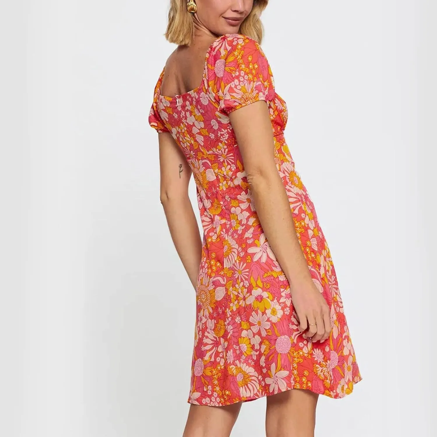 HHmei Women Floral Print Bodycon Derss Elegant Sleeveless Ruffle Mini Dress Party Dress