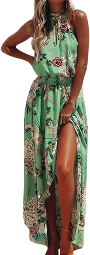 HHmei Women Floral Print Bodycon Derss Elegant Sleeveless Ruffle Mini Dress Party Dress