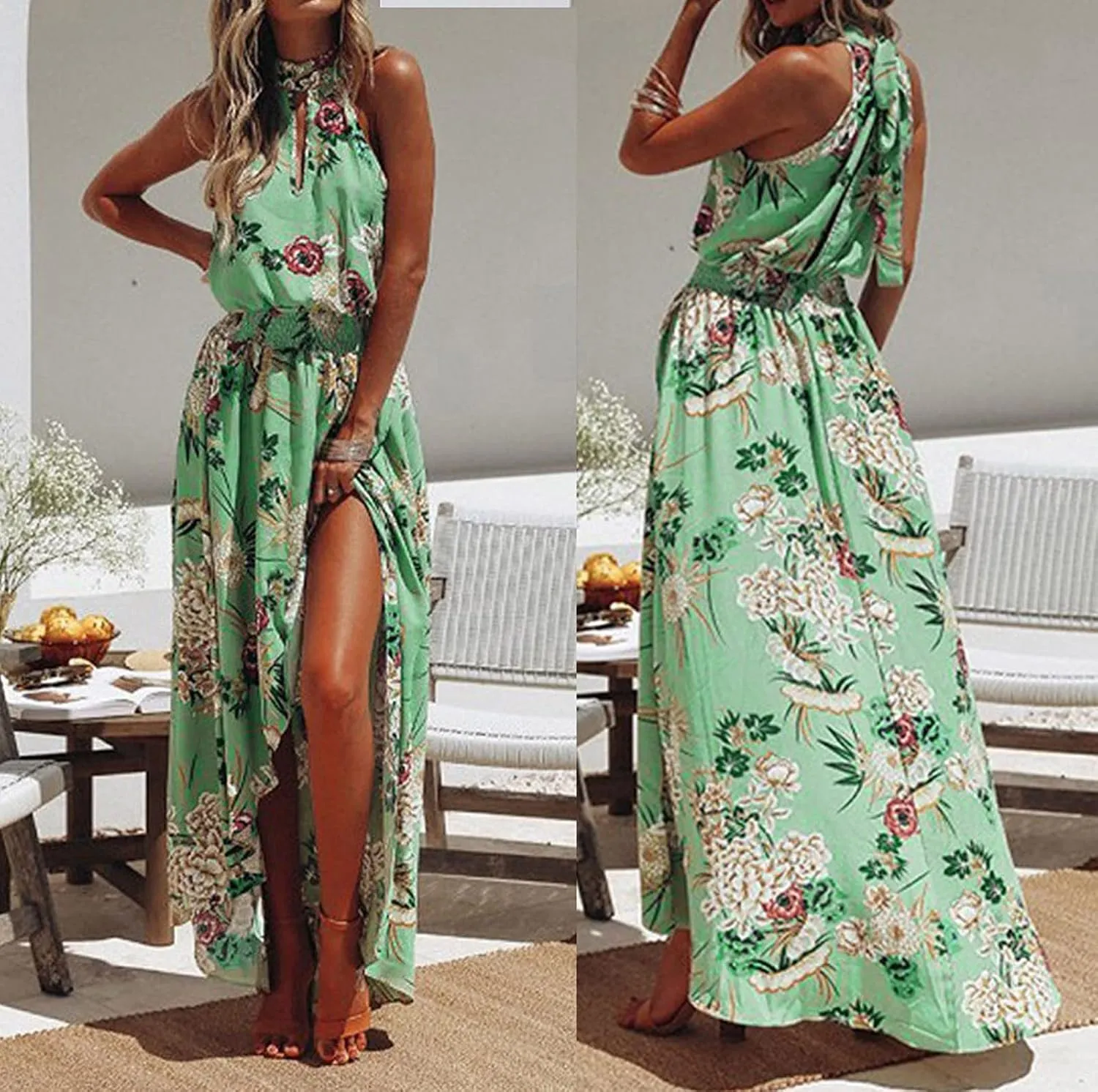 HHmei Women Floral Print Bodycon Derss Elegant Sleeveless Ruffle Mini Dress Party Dress