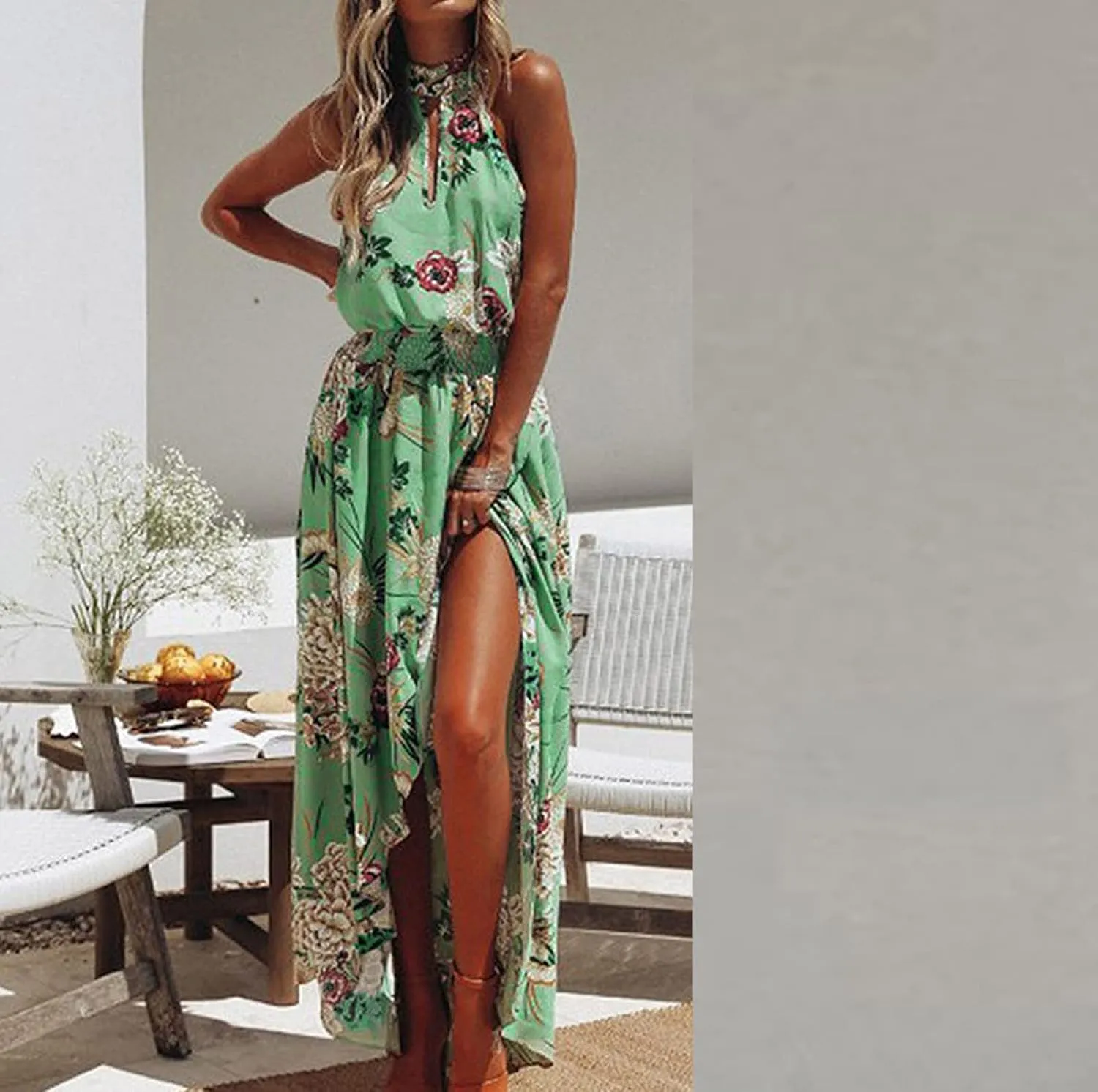 HHmei Women Floral Print Bodycon Derss Elegant Sleeveless Ruffle Mini Dress Party Dress
