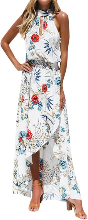HHmei Women Floral Print Bodycon Derss Elegant Sleeveless Ruffle Mini Dress Party Dress