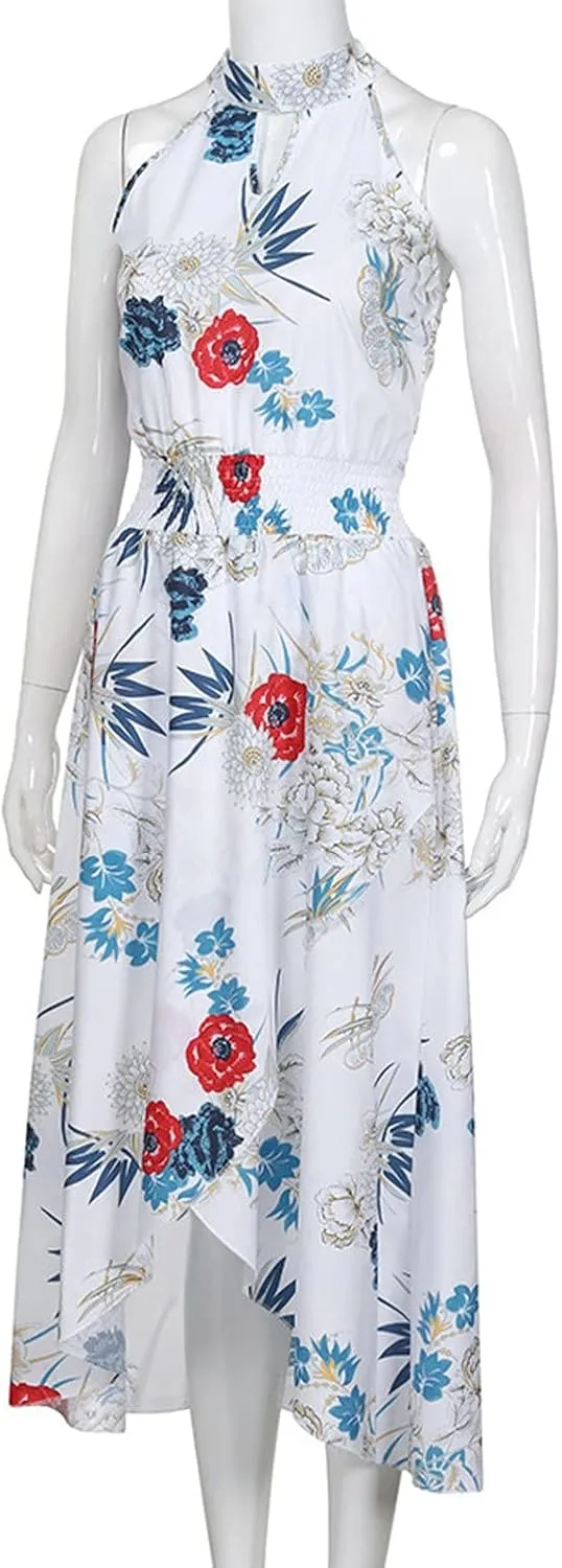HHmei Women Floral Print Bodycon Derss Elegant Sleeveless Ruffle Mini Dress Party Dress