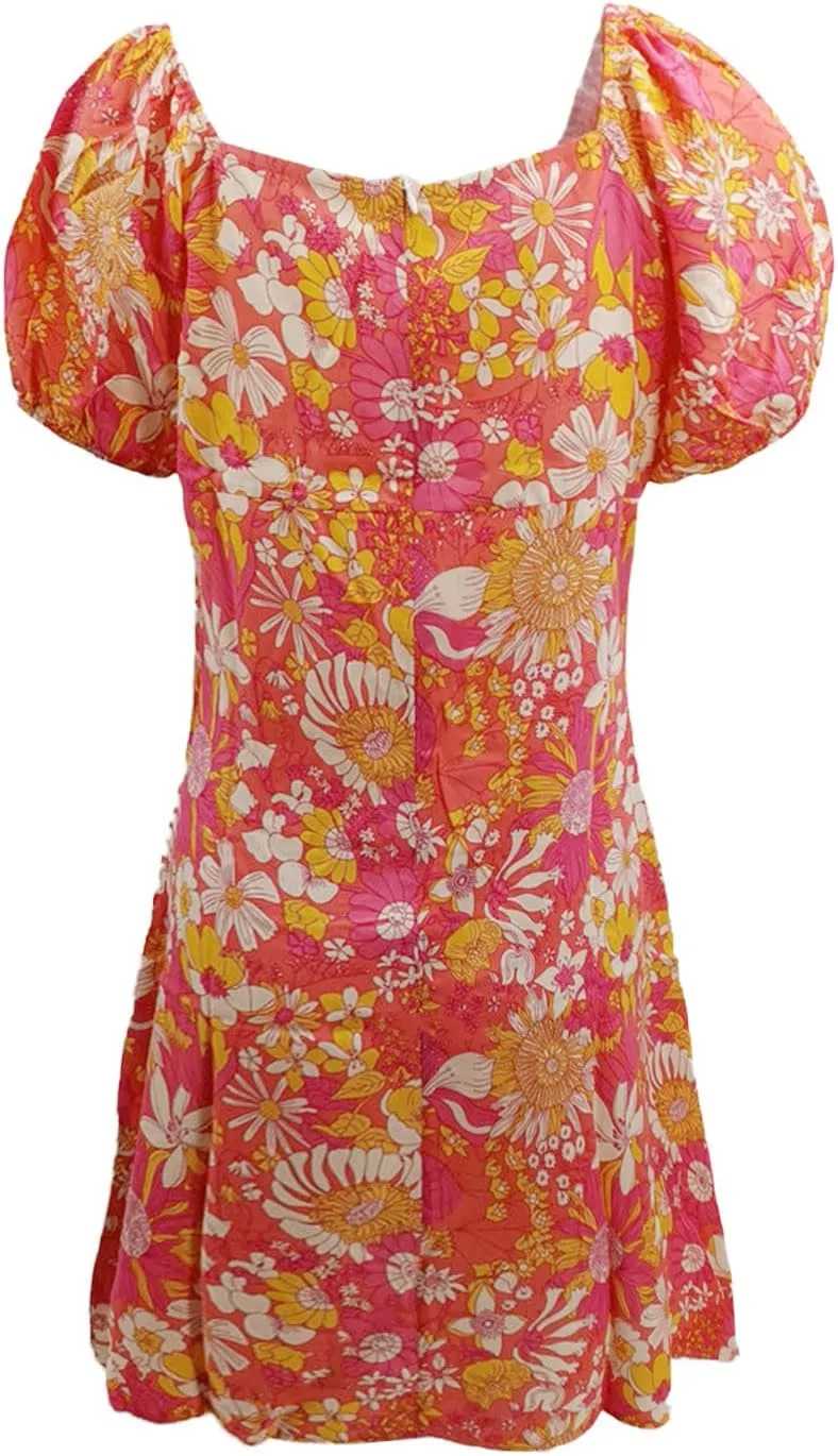 HHmei Women Floral Print Bodycon Derss Elegant Sleeveless Ruffle Mini Dress Party Dress